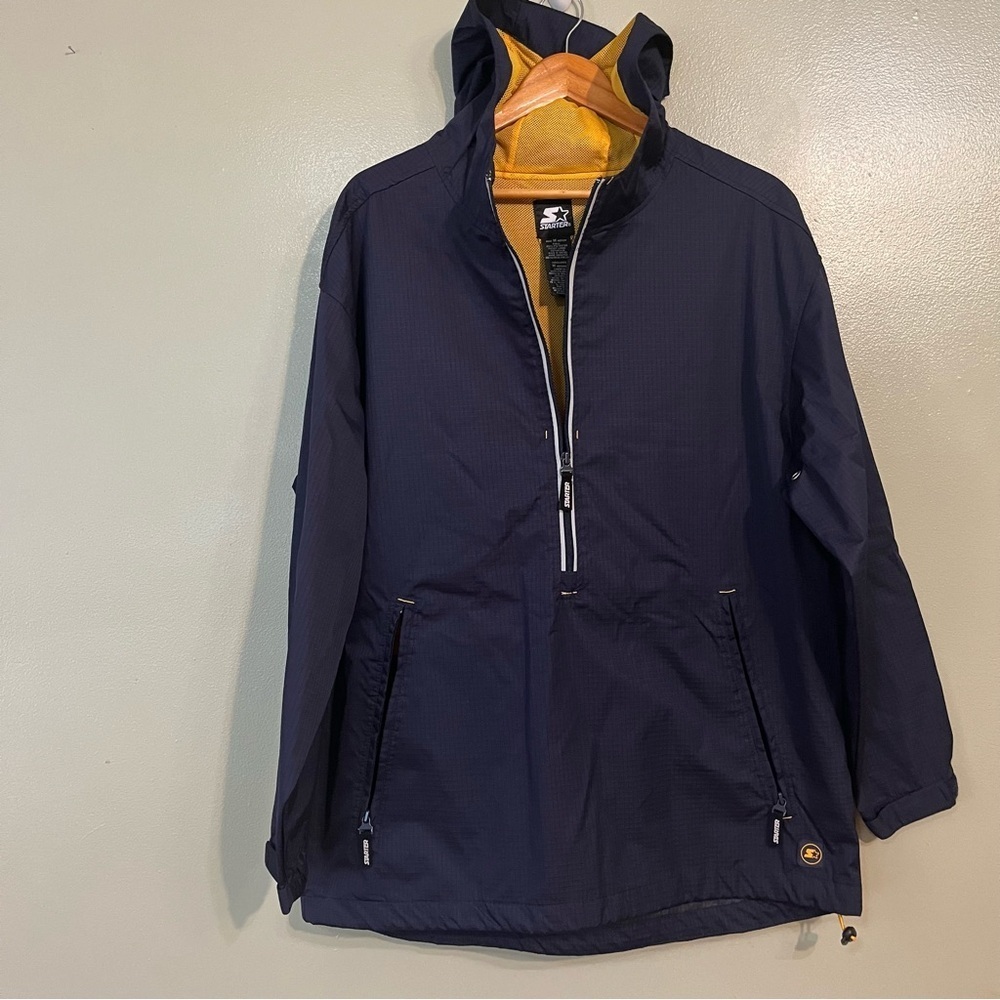 Vintage Starter Men’s 2/4 Zip Windbreaker Hoodie Jacket Blue M NWT